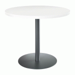 TABLE RONDE 100 CM PLATEAU BLANC PIÈTEMENT COLONNE ANTHRACITE EXCELLENS
