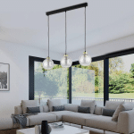 TK LIGHTING SUSPENSION DEVI, TRANSPARENTE À 3 LAMPES LINÉAIRE