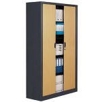 ARMOIRE MÉTAL CONFORT - A RIDEAUX - H. 198 X L. 120  CM - CORPS ANTHRACITE - RIDEAUX HÊTRE