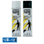 PEINTURE AÉROSOL TRAFFIC AMPERE 500 ML POUR TRAÇAGE, LOT DE 12 BLANCS + 12 NOIRS