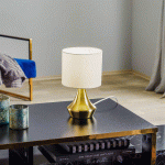 ONLI LAMPE À POSER OTTONE AVEC ABAT-JOUR TISSU, LAITON