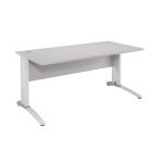 BUREAU DROIT BIOSPACE 2 - L. 120 X P. 80 CM - PLATEAU GRIS - PIEDS L BLANC - EMBASE 'ALUMINIUM'