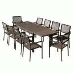 ENSEMBLE TABLE DE JARDIN EXTENSIBLE ALUMINIUM 135/270CM + 10 FAUTEUILS EMPILABLES EN CORDE ANTHRACITE -YERAZ AVRIL PARIS