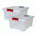 LOT DE 2 BOITES DE RANGEMENT AVEC COUVERCLE CLIPSTOCK - 30L - NATUREL EDA PLASTIQUES