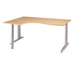 BUREAU COMPACT RETOUR À GAUCHE ACTUAL - L. 160 X P. 120 CM - PLATEAU HÊTRE - PIEDS L ALUMINIUM