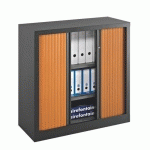 ARMOIRE À RIDEAUX MONOBLOC ECO-CONÇUE DÉCOR H 100 X L 100 CM CORPS ANTHRACITE/RIDEAUX MERISIER