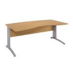 BUREAU MANAGER BIOSPACECOURBE  2 - L. 180 X P. 90 CM - PLATEAU 'HÊTRE' - PIEDS L'ALUMINIUM' - EMBASES 'BLANCHES'.