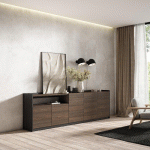 SKRAUT HOME - BUFFET SALON ET CUISINE, 260X80X37 CM, 5 PORTES, MEUBLE CHAUSSURE, CHÊNE FONCÉ ET NOIR