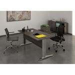 BUREAU DROIT PRONTO PRESTIGE - L.140 X P.80 CM - PLATEAU CENDRE - PIEDS L CHROME