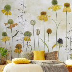 PAPIER PEINT INTISSÉ - DELICATE HELENIUM FLOWERS - MURAL CARRÉ DIMENSION HXL: 288CM X 288CM