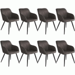 TECTAKE - ENSEMBLE DE 8 CHAISES EN CUIR SYNTHÉTIQUE RÉSISTANT SIÈGE REMBOURRÉ AVEC REVÊTEMENT EN TISSU - GRIS FONCÉ-NOIR