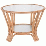 TABLE BASSE ROTIN AVEC DOUBLE PLATEAU EN VERRE DIA.74CM - ARGUIN - BEIGE - SIGNATURE