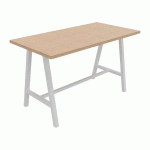 TABLE HAUTE SYNERGY L 180 X P 90 X H 107 CM PIED MÉTAL BLANC PLATEAU CHÊNE CLAIR