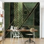 PAPIER PEINT INTISSÉ - GEOMETRIC SHAPES EMERALD GOLD - MURAL CARRÉ DIMENSION HXL: 336CM X 336CM