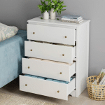 Commode Blanche 5 Tiroirs TEENFON 60x35x96.5 Cm - Meuble Rangement Chambre, Salon, Entrée - Style Moderne