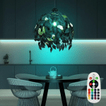 LAMPE SUSPENDUE TÉLÉCOMMANDE DIMMABLE LAMPE DE SALON LAMPE SUSPENDUE COULEUR CHANGEANTE FEUILLES LAMPE NOIR OR, MÉTAL, 1X LED RGB 8,5W 806LM BLANC