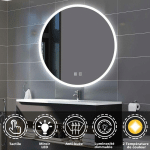 BIUBIUBATH - 70CM MIROIR AVEC ANTI-BUÉE +3 COULEURS LED + LUMINOSITÉ RÉGLABLES ROND + INTERRUPTEUR TACTILE, MIROIR DE SALLE DE BAIN 3