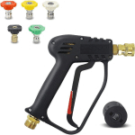 PISTOLET DE NETTOYEUR HAUTE PRESSION, 4000 PSI, INTERFACE M22 (14 MM) ET INTERFACE RAPIDE KARCHER AVEC 5 EMBOUTS DE BUSE D'EAU DE LAVAGE DE VOITURE