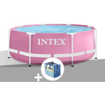 INTEX - KIT PISCINE TUBULAIRE METAL FRAME PINK RONDE 2,44 X 0,76 M + BÂCHE À BULLES