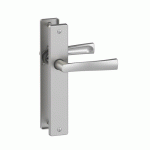 POIGNÉE DE PORTE SUR GRANDE PLAQUE - ALUMINIUM CHROME SATINÉ - FLEX BEC-DE-CANE VACHETTE