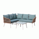 SALON DE JARDIN D'ANGLE CORDES ET ALU SANTORIN - MARRON ET TURQUOISE AVRIL PARIS