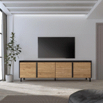 SKRAUT HOME - MEUBLE TV EFFET BOIS DE CHÊNE ET NOIR 207X35X61CM AVEC PIEDS