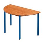 TABLE MODULAIRE DOMINO 1/2 ROND - PLATEAU TECK - PIED BLEU - L. 120 X P. 60 CM