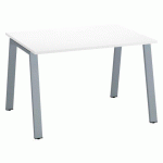 BUREAU DROIT ECLA BLANC L 120 X P 80 CM PIÈTEMENT MÉTAL FINITION ALUMINIUM