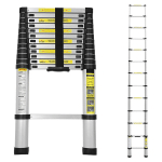 ECHELLE TÉLESCOPIQUE JUSQU'À 150 KG ESCABEAU STABLE EN ALUMINIUM PORTABLE PLIANTE 3,8 M - ARGENT - SWANEW