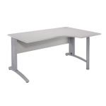 BUREAU COMPACT RETOUR À GAUCHE BIOSPACE 2 - L. 160 X P. 110 CM - PLATEAU GRIS - PIEDS L ALUMINIUM - EMBASE 'ALUMINIUM'.