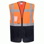 LOT DE 4 - PORTWEST ES076 ES1 ESSENTIAL GILET EXÉCUTIF CONTRASTÉ HAUTE VISIBILITÉ ORANGE/MARINE - TAILLE M