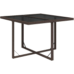 TABLE DE JARDIN MARRON 109X107X74 CM RÉSINE TRESSÉE ET VERRE