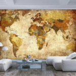 ARTGEIST - PAPIER PEINT ANCIENNE CARTE DU MONDE - 100 X 70 CM - JAUNE ET ORANGE