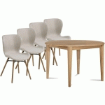 HELLIN - TABLE RONDE EXTENSIBLE PIEDS FUSEAU D105 + 4 CHAISES TISSU - VICTORIA - AMANDE