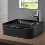 ML-DESIGN - LAVABO EN CÉRAMIQUE NOIR MAT 43X43X12 CM, COINS ARRONDIS, VASQUE À POSER MODERNE, LAVABO DE COMPTOIR ÉLÉGANT, LAVABO AVEC TROU