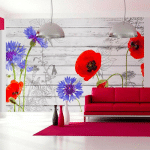 ARTGEIST - PAPIER PEINT FLEURS SAUVAGES - 100 X 70 CM - GRIS ET ROUGE