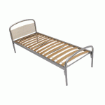 LIT THÉLIA TÊTE PANNEAU/PIED MÉTAL SOMMIER À LATTES 90X200CM ALU/PIN CRÈME - MANUTAN COLLECTIVITÉS