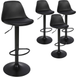 LOT DE 4 TABOURETS DE BAR HALOYO EN CUIR SYNTHÉTIQUE RÉGLABLE EN HAUTEUR,PIVOTANT À 360°,SOCLE CHROMÉ,NOIR