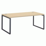 BUREAU DROIT L 180 X P 90 CM PLATEAU CHÊNE CLAIR PIÈTEMENT ACIER ANTHRACITE SHINY