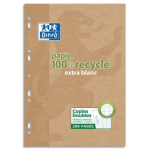 ETUI OXFORD 200 COPIES DOUBLES RECYCLEES 90G PERFOREES BLANCHES FORMAT 21X29,7CM GRAND CARREAUX SEYES