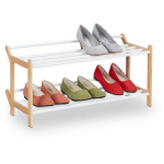 RANGE-CHAUSSURES, BAMBOU, 6 PAIRES, HXLXP : 34 X 70 X 28 CM, 2 NIVEAUX, MEUBLE ÉTROIT, ENTRÉE, NATURE - BLANC - RELAXDAYS