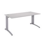 BUREAU DROIT BIOSPACE 2 - L. 180 X P. 80 CM - PLATEAU GRIS - PIEDS L ALUMINIUM - EMBASE 'BLANCHE'