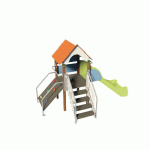 STRUCTURE FRIPOUNETTE MINI-GRIMPE- BOIS - PLATINES- POLY - ORANGE/BLEU-WIKI CAT - MANUTAN COLLECTIVITÉS