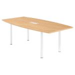 TABLE TONNEAU AVEC ÉLECTRIFICATION ACTUAL L. 200 X 100 CM - PLATEAU CHÊNE  - PIED TUBULAIRE BLANC