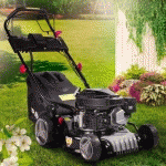 TONDEUSE THERMIQUE TRACTÉE 41CM 144CC DÉMARRAGE ÉLECTRIQUE 2.800 TRS / MIN 4,1CV MOTEUR 4 TEMPS 40L RÉGLAGE CENTRAL 25-75MM, CAPOT EN ACIER BRAST