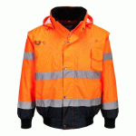 PORTWEST C465 BLOUSON BOMBER 3-EN-1 HAUTE VISIBILITÉ BICOLORE ORANGE/MARINE - TAILLE L