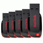 SANDISK PACK DE 5 CLÉS USB CRUZER BLADE 16 GO USB 2.0 (USB-A) NOIR/ROUGE