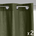 LOT DE 2 RIDEAUX À ŒILLETS TISSU PANAMA VERT KAKI 140 X 260 CM - ATMOSPHERA - VERT