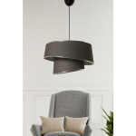 SUSPENSION 2 CYLINDRES BISCORNUS INCONDITUS Ø32CM TISSU ANTHRACITE ET MÉTAL NOIR ET ARGENT - GRIS FONCÉ