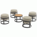 ENSEMBLE DÉTENTE TOTEM 4 TABOURETS 1 TABLE BASSE TECK/ALU - PROLOISIRS